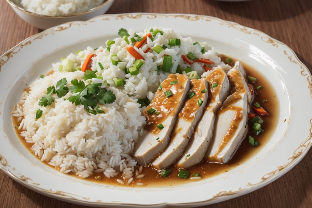 DreamShaper_v5_Hainanese_Chicken_Ricecloseup_Cinematic_shot