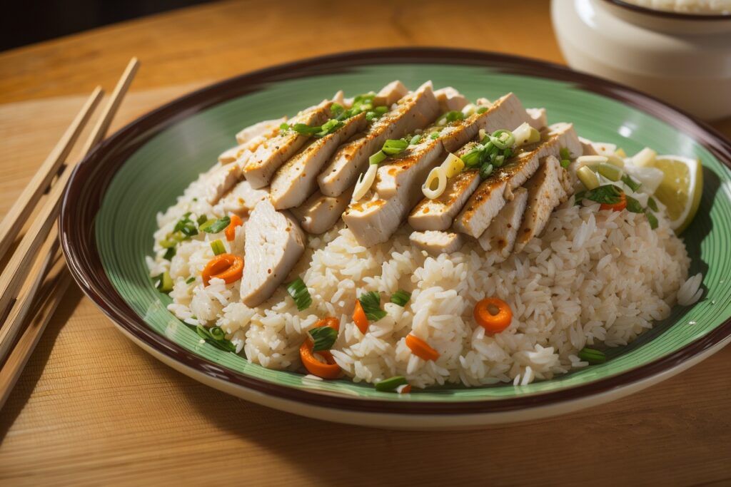 DreamShaper_v5_Hainanese_Chicken_Ricecloseup_Cinematic_shot