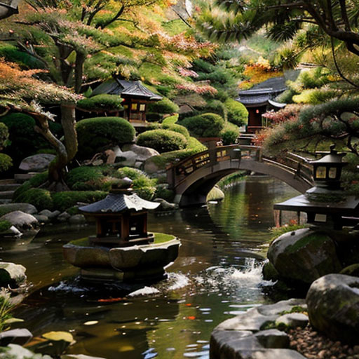 Beautiful and authentic Japanese garden with a traditional tea house