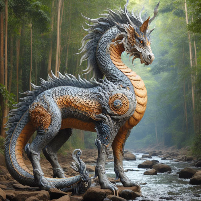 It has the appearance of a horse. and the head is a hero ("hero" is a hybrid between a naga and a dragon), so it has both a crest and horns like a dragon.