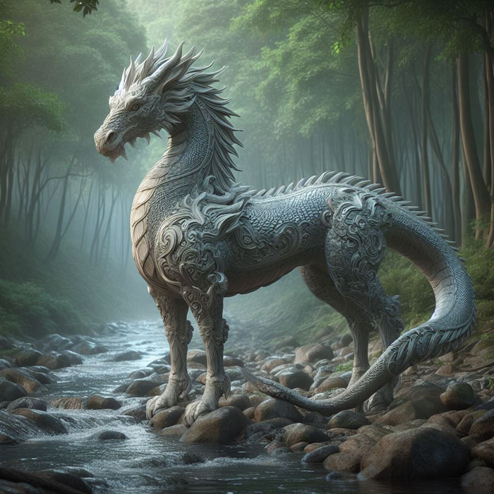 It has the appearance of a horse. and the head is a hero ("hero" is a hybrid between a naga and a dragon), so it has both a crest and horns like a dragon.