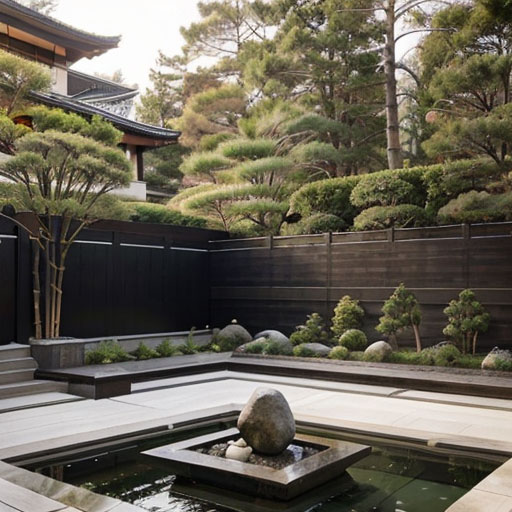 Contemporary and minimalist Japanese garden with a sleek and elegant design