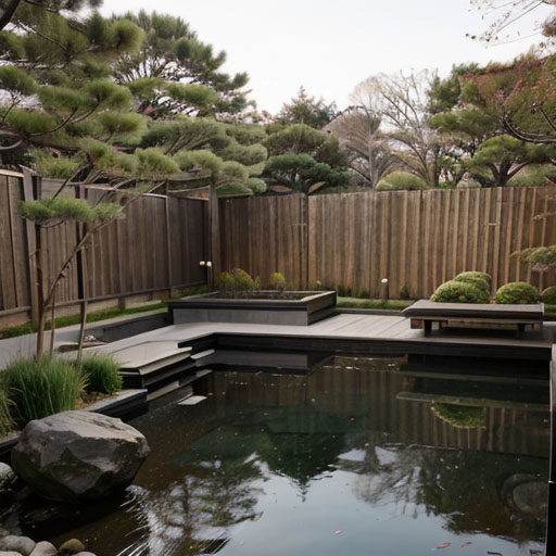 Contemporary and minimalist Japanese garden with a sleek and elegant design