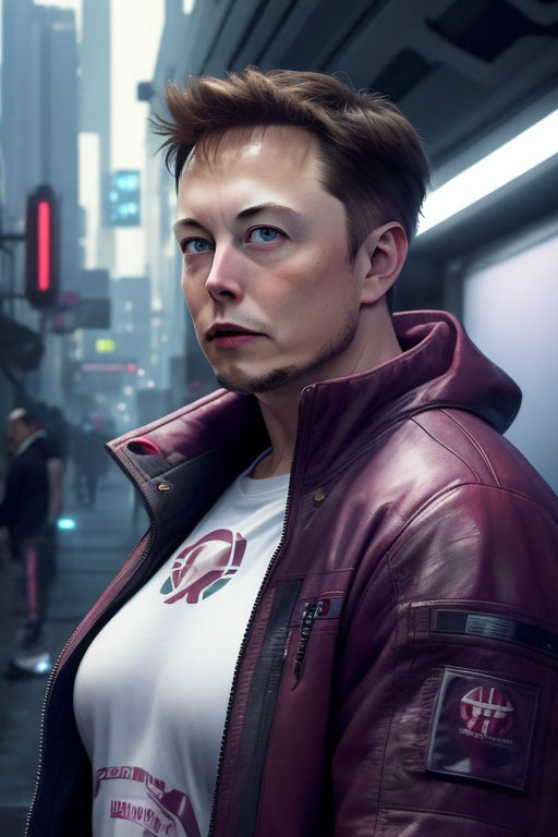 Elon Musk in the style of art deco cyberpunk