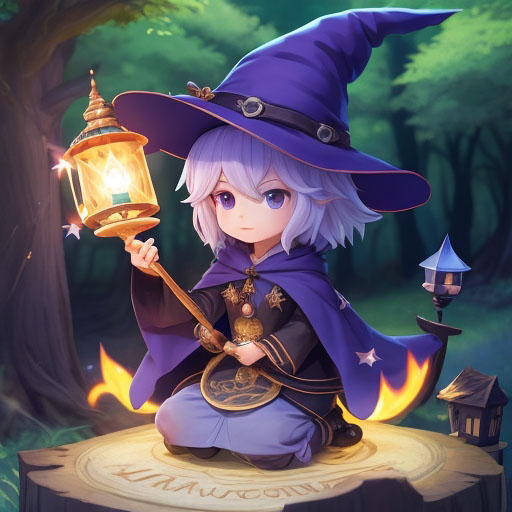 Friendly witch character art with wizardhat