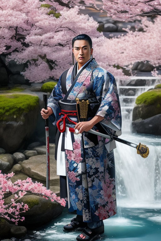 handsome Hawaiian man in samurai stylekimono