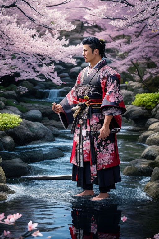 handsome Hawaiian man in samurai stylekimono