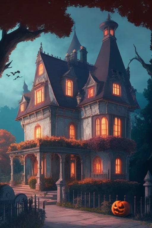 Halloween art_DreamShaper_v5_haunted_villa_ghibli_style_anime_style_hallowee_1