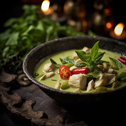 Green curry, closeup,Cinematic shot 