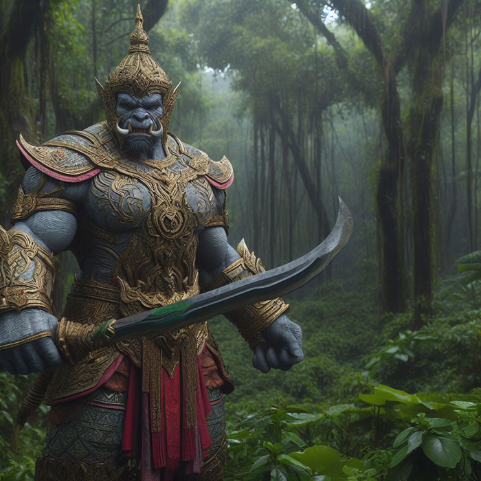 Hyper-realistic CGI art of a Thai giant warrior