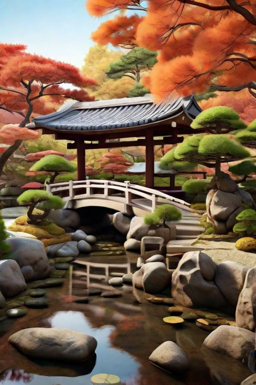 Beautiful and authentic Japanese garden with a traditional tea house