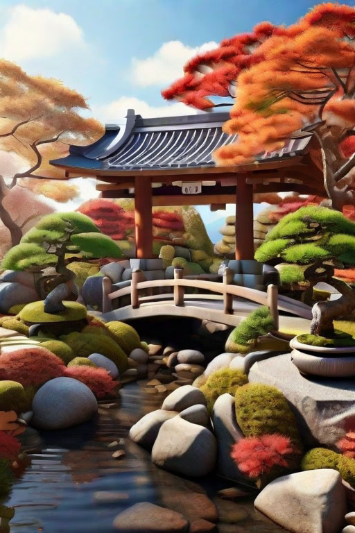 Beautiful and authentic Japanese garden with a traditional tea house