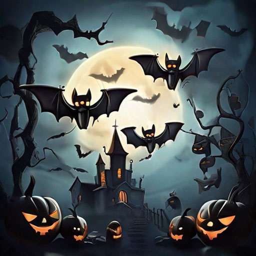 Halloween Illustration, spooky bats, surrealism