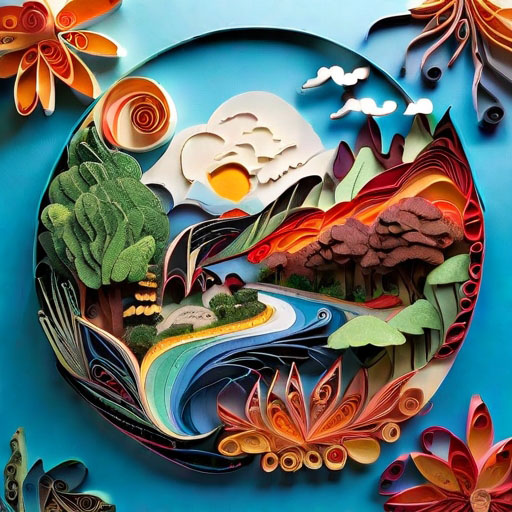 Paper quilling of a fantasy landscape