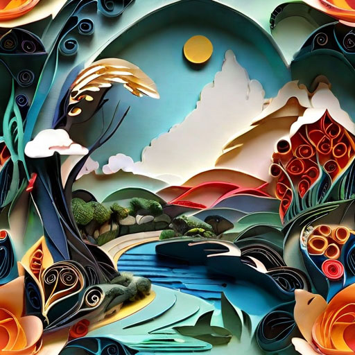 Paper quilling of a fantasy landscape