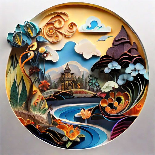 Paper quilling of a fantasy landscape