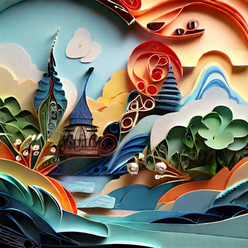 Paper quilling of a fantasy landscape