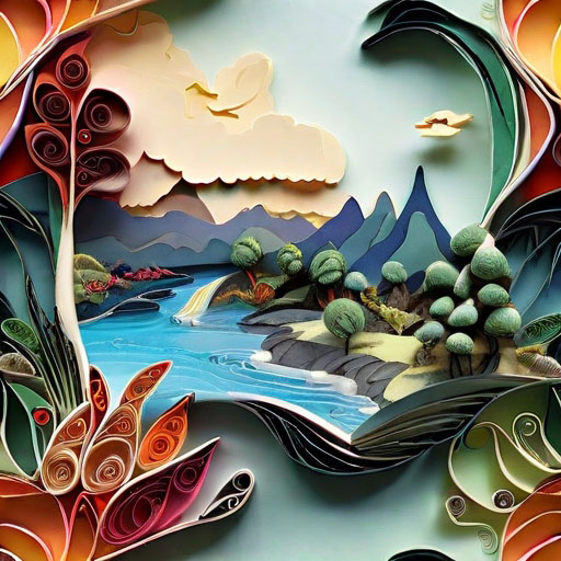 Paper quilling of a fantasy landscape