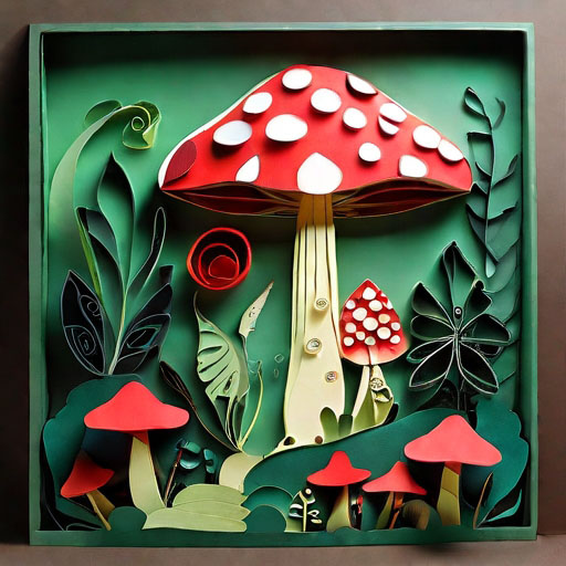 paper illustration of a fairytoadstool in the forest