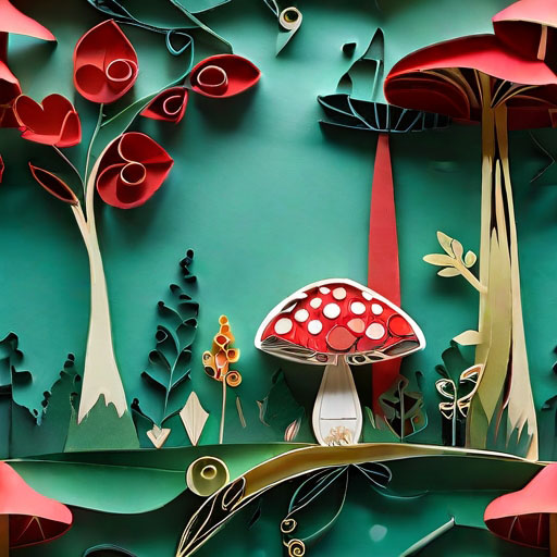 paper illustration of a fairytoadstool in the forest