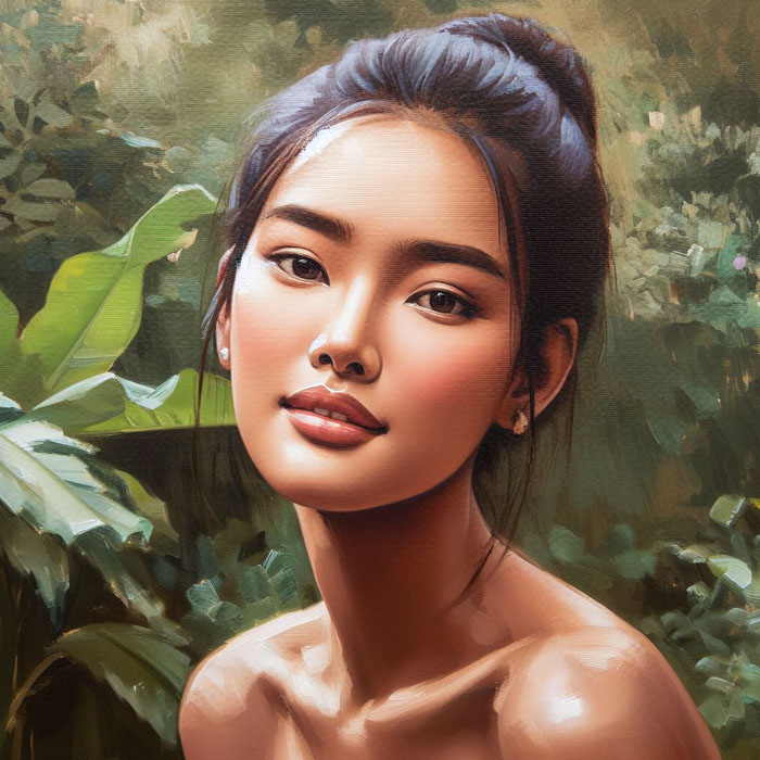 Oil painting of a Thai woman with natural beauty