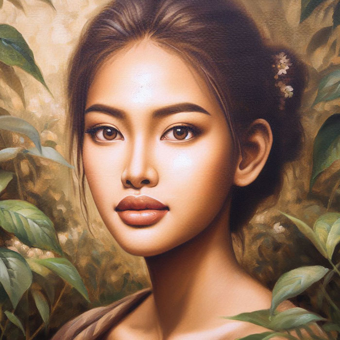 Oil painting of a Thai woman with natural beauty