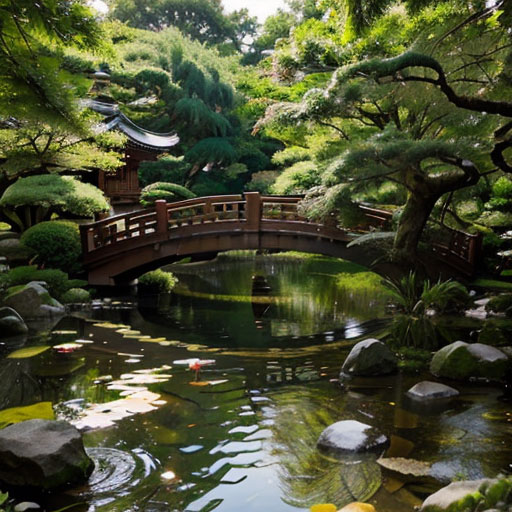 Peaceful and tranquil Japanese garden with a large koi pond