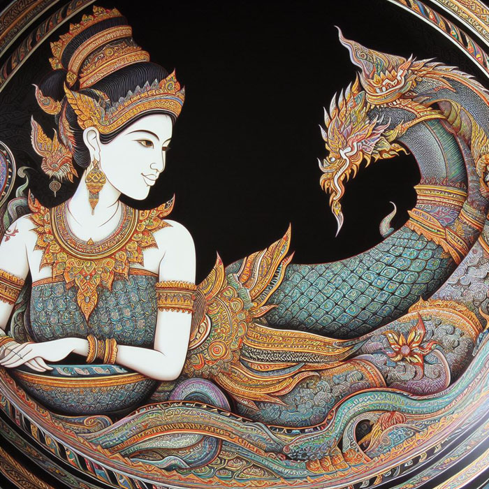 Photograph Thai woman, large plate, printed with fine Thai patterns