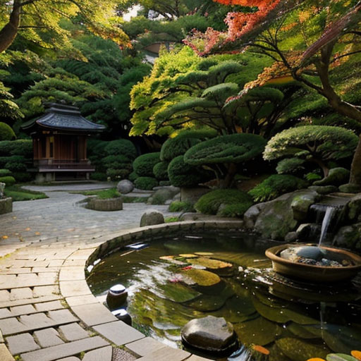 Seaart_Serene Japanese garden with traditional stone pathway