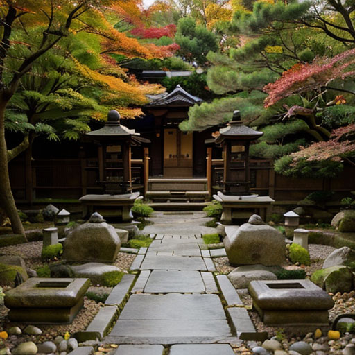 Seaart_Serene Japanese garden with traditional stone pathway