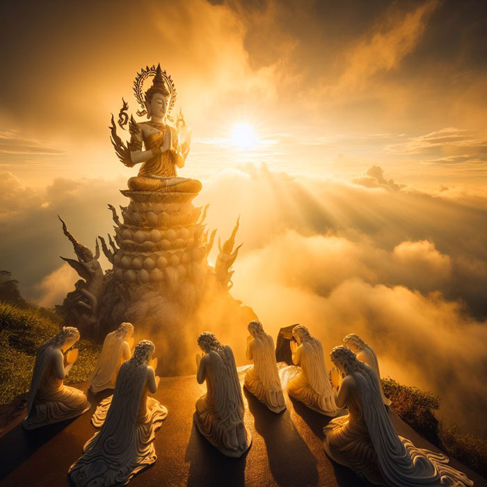 Thai Buddhist art Buddha statue ascending to heaven