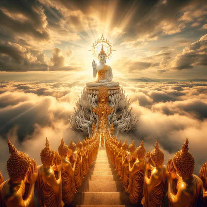 Thai Buddhist art Buddha statue ascending to heaven