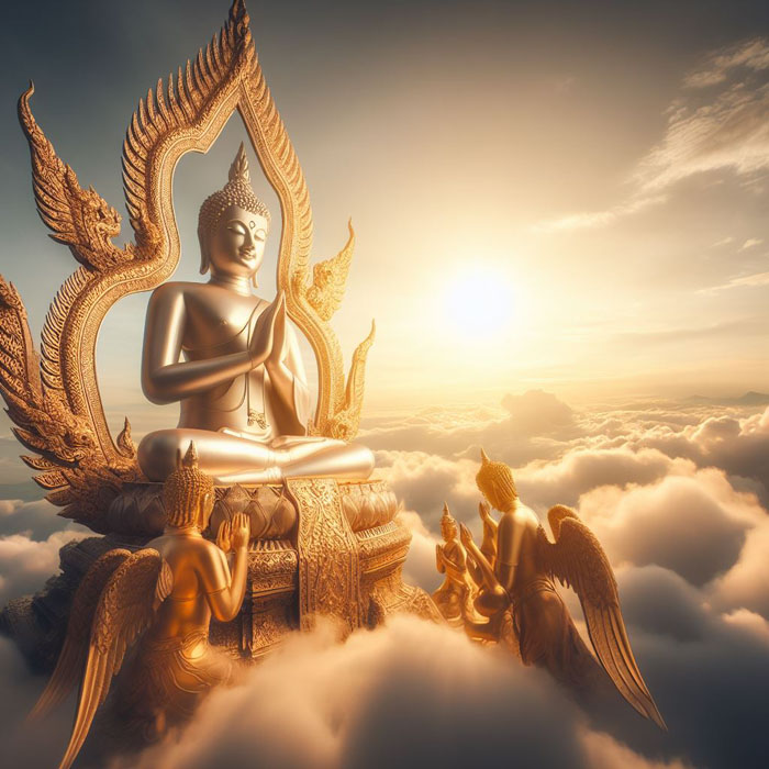 Thai Buddhist art Buddha statue ascending to heaven