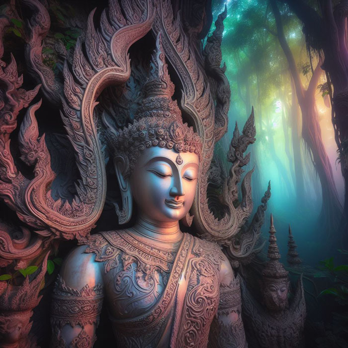 photograph showcasing the serenity and artistry of Thai Buddhist culture