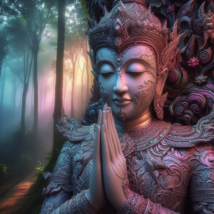 photograph showcasing the serenity and artistry of Thai Buddhist culture