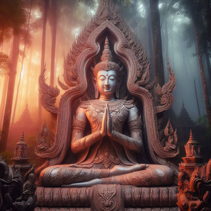 The Buddha statue, with intricate detailing and stunning Thai Buddhist art