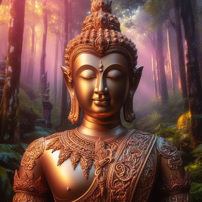 The Buddha statue, with intricate detailing and stunning Thai Buddhist art