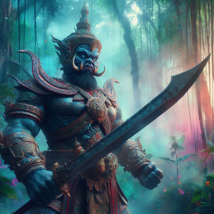 Thai giant warrior in full armor standing