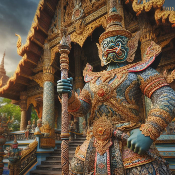 Thai giant warrior in traditional costume