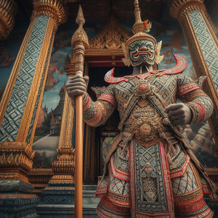 Thai giant warrior in traditional costume