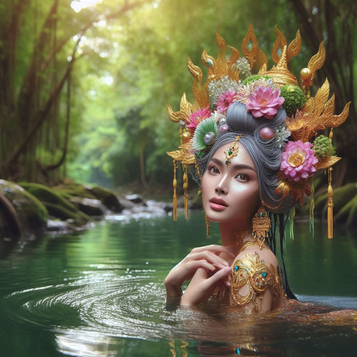 Traditional Thai water nymph in a jungle lagoon