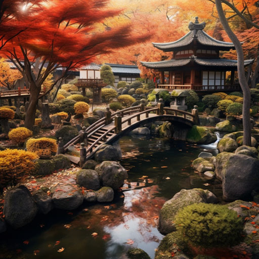 Beautiful and authentic Japanese garden with a traditional tea house