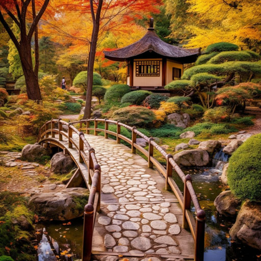 Beautiful and authentic Japanese garden with a traditional tea house