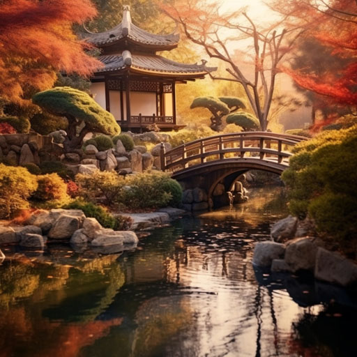 Beautiful and authentic Japanese garden with a traditional tea house