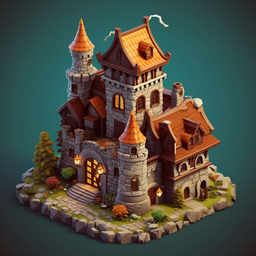 cute isometric, Dreadfort,round monolithic sinistercastle, game of thrones, madein blender 3D style of behance