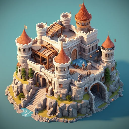 cute isometric, Dreadfort,round monolithic sinistercastle, game of thrones, madein blender 3D style of behance