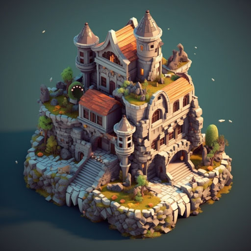 cute isometric, Dreadfort,round monolithic sinistercastle, game of thrones, madein blender 3D style of behance