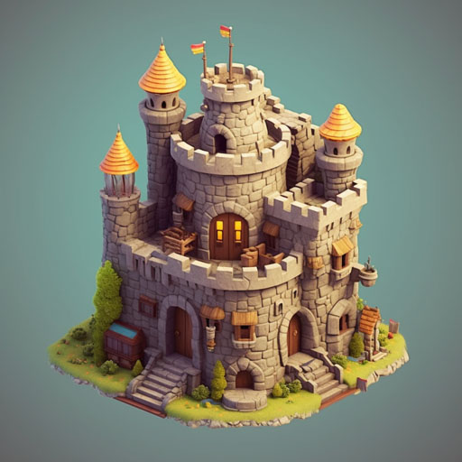 cute isometric, Dreadfort,round monolithic sinistercastle, game of thrones, madein blender 3D style of behance