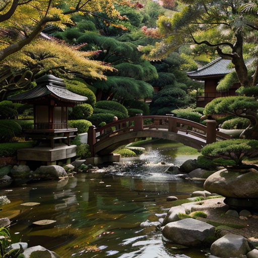 Beautiful and authentic Japanese garden with a traditional tea house