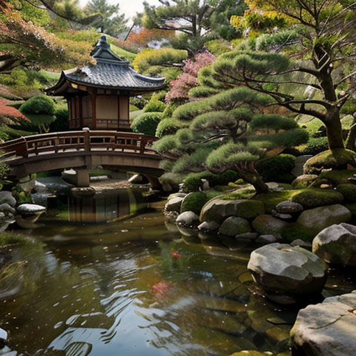 Beautiful and authentic Japanese garden with a traditional tea house